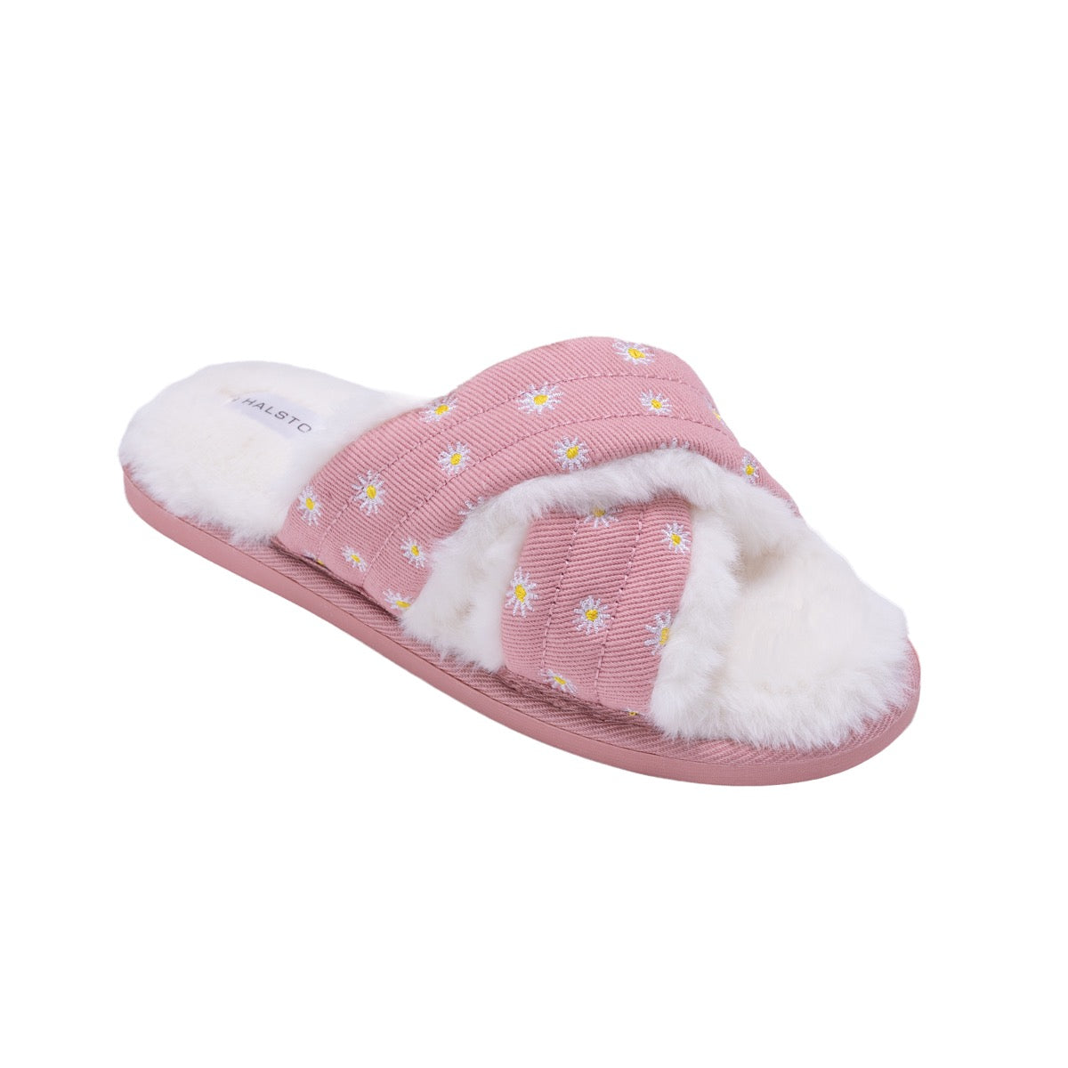 Women's Cross Strap Slide Slippers w/ Daisy Embroidery