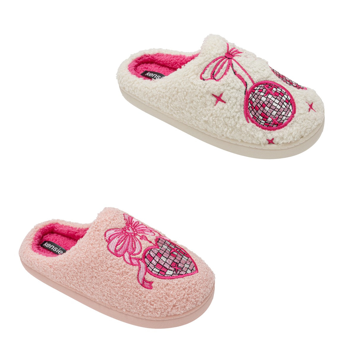 Women's Sherpa Mule Slippers w/ Disco Ball Glitter Patch - Choose Your Color(s)
