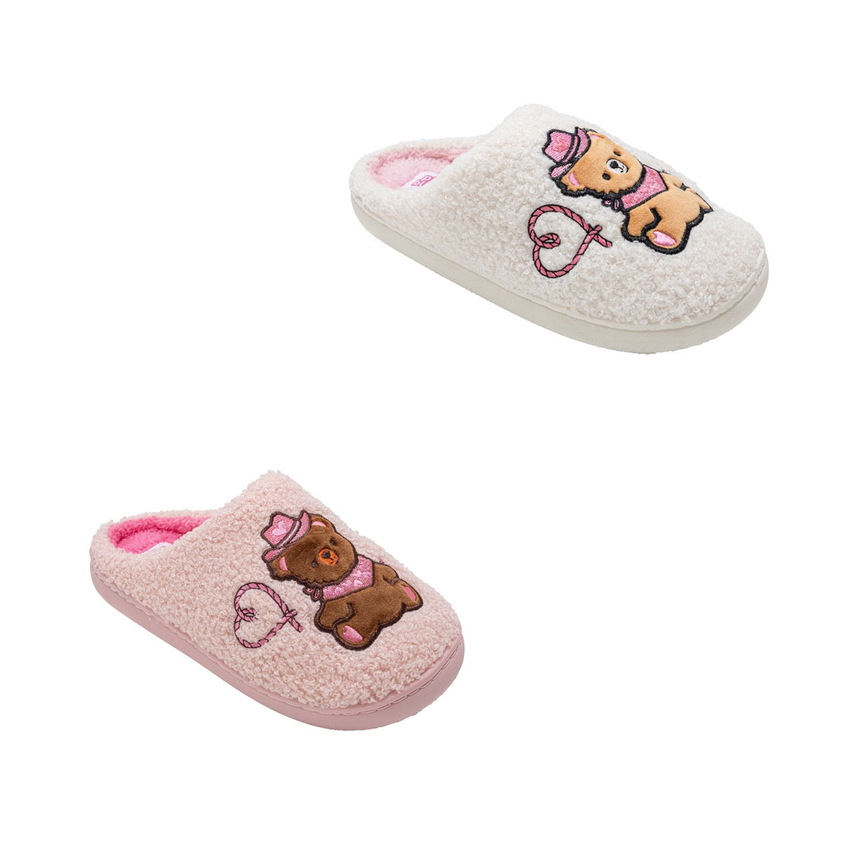 Women's Sherpa Mule Slippers w/ Cowboy Bear Embroidery - Choose Your Color(s)