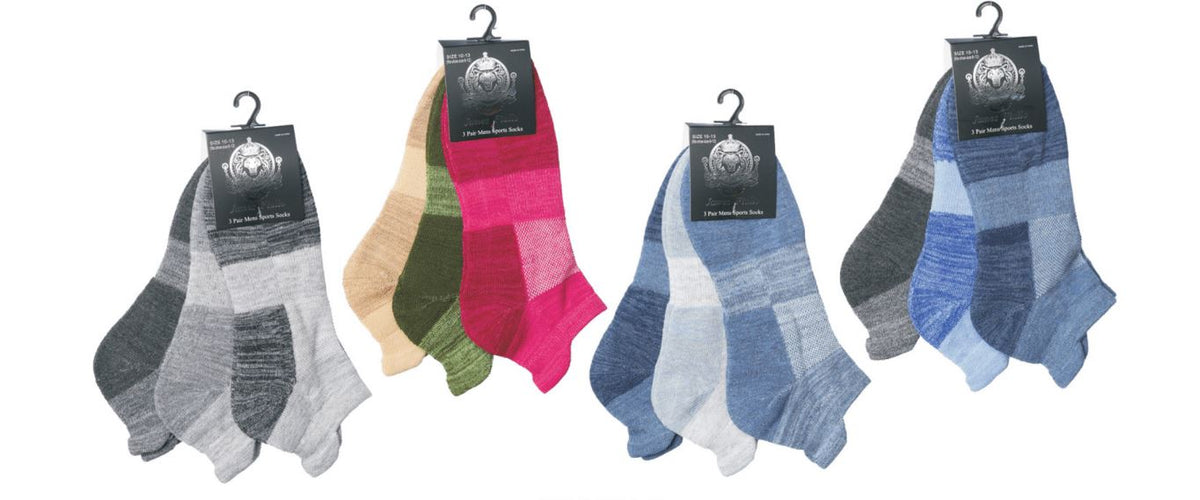 Men's Designer Athletic Ankle Socks w/ Heathered Plaid Print - 3-Pair Packs