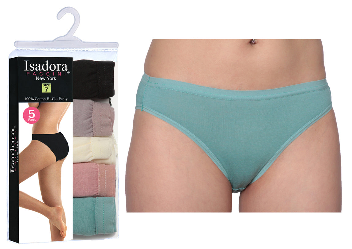 Women's Hi-Cut Panties - Solid Colors - 5-Packs - Size 5-7