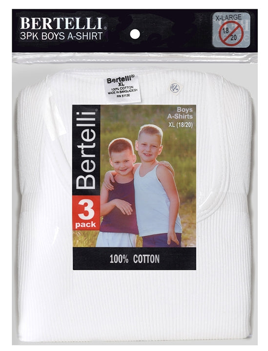 Boy's White A-Shirts - 3-Packs - Sizes Small-XL