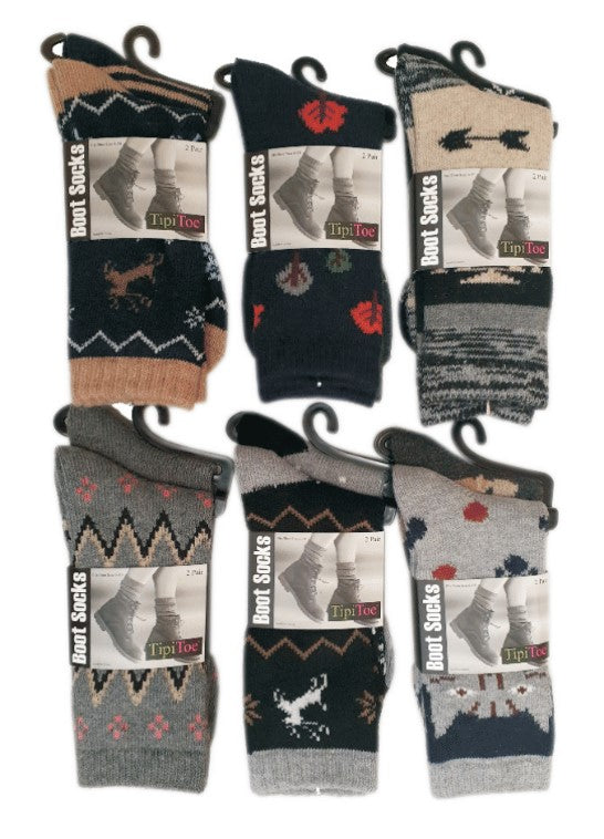Women's Wool Blend Marled Colorblock Ribbed Knit Thermal Boot Socks - Autumn Print - Size 9-11 - 2-Pair Packs