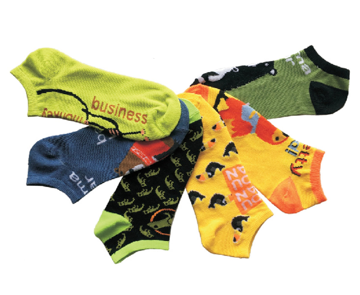 Women's Low Cut Novelty Socks - Fish, Lizard, & Bird Print - Size 9-11 - 6-Pair Packs