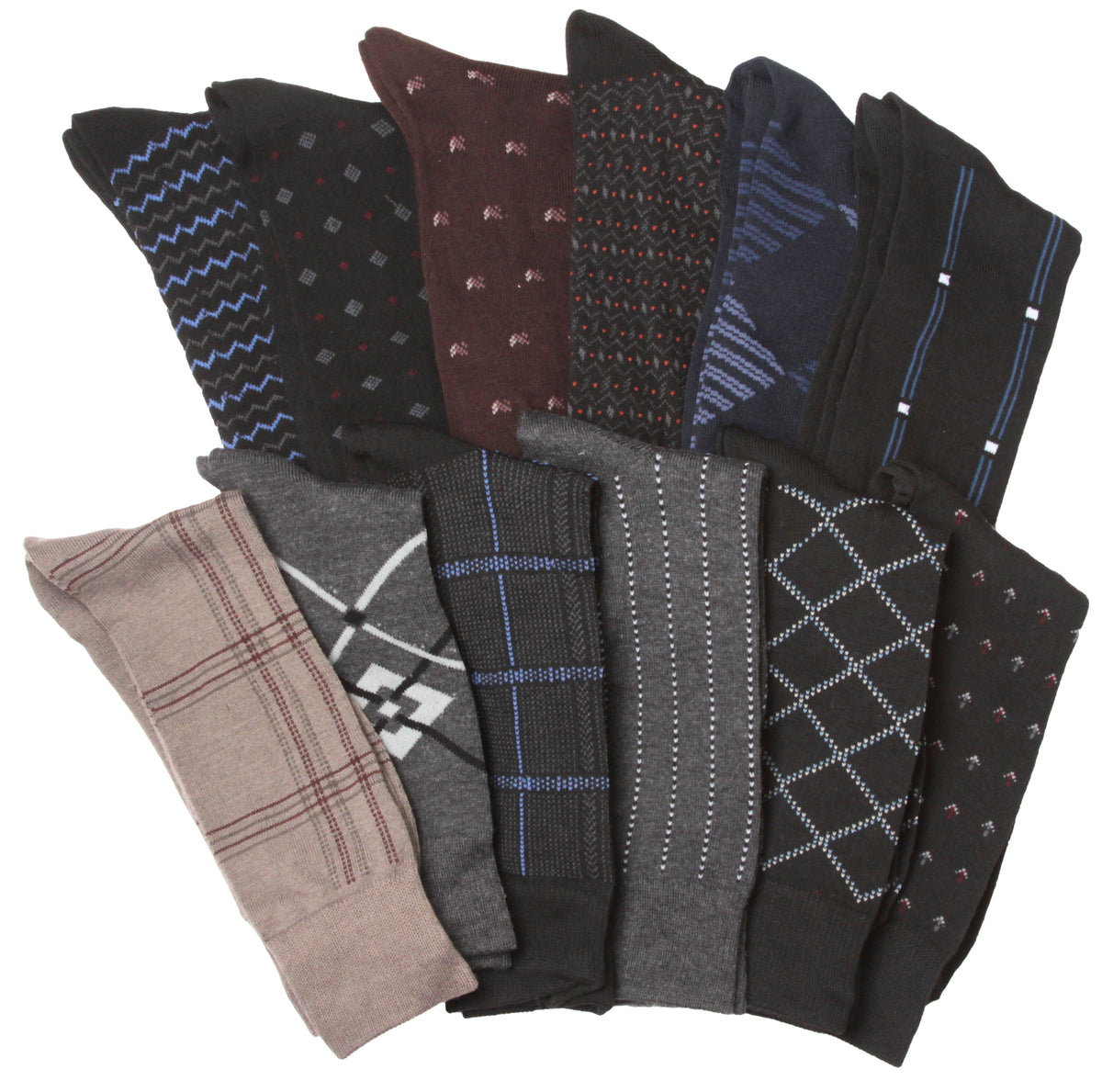 Men's Designer Dress Socks - Assorted Prints - Size 10-13 - 3-Pair Packs