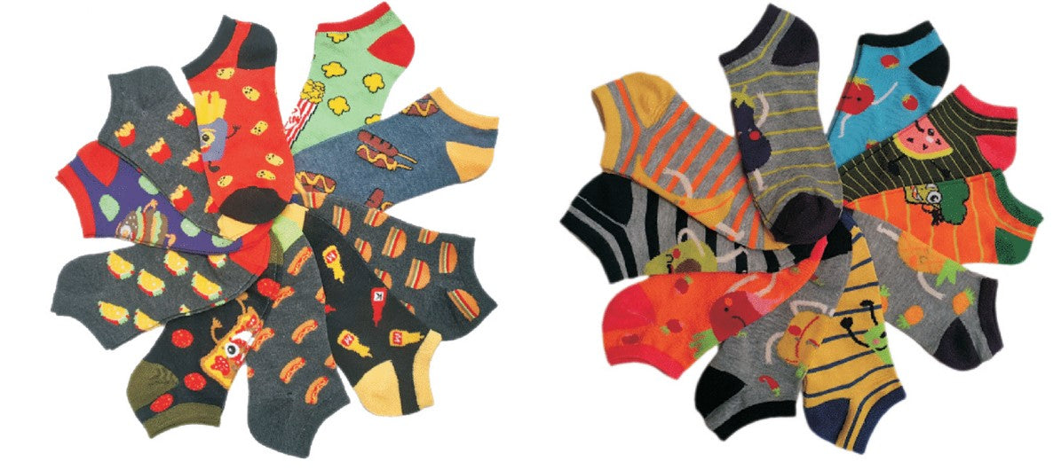 Women's No Show Novelty Socks - Food Print - 10-Pair Packs - Size 9-11