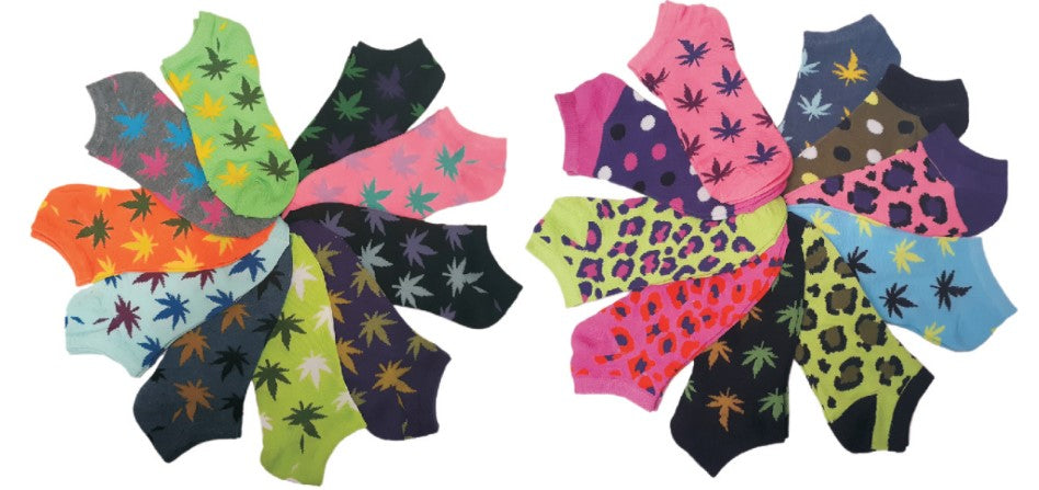 Women's No Show Novelty Socks - Leopard & Leaf Print - 10-Pair Packs - Size 9-11