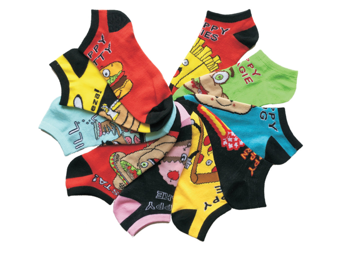 Women's No Show Novelty Socks - Fast Food Print - 10-Pair Packs - Size 9-11