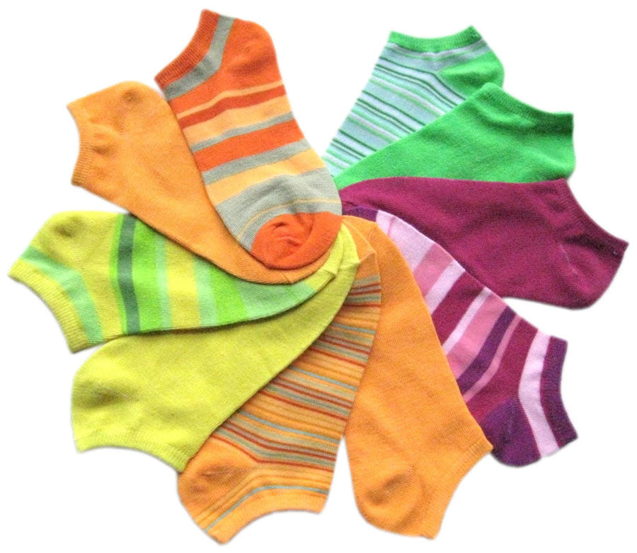 Women's No Show Novelty Socks - Assorted Patterns - 10-Pair Packs - Size 9-11