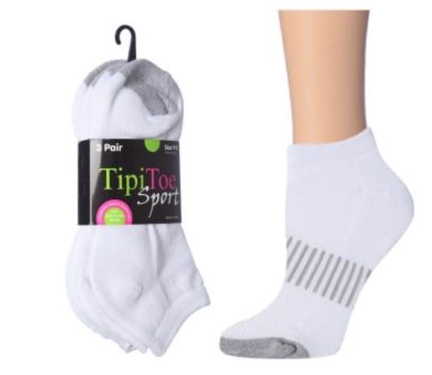 Women's Cushioned Ankle Sock w/ Striped Patterns - White - Size 9-11 - 3-Pair Packs