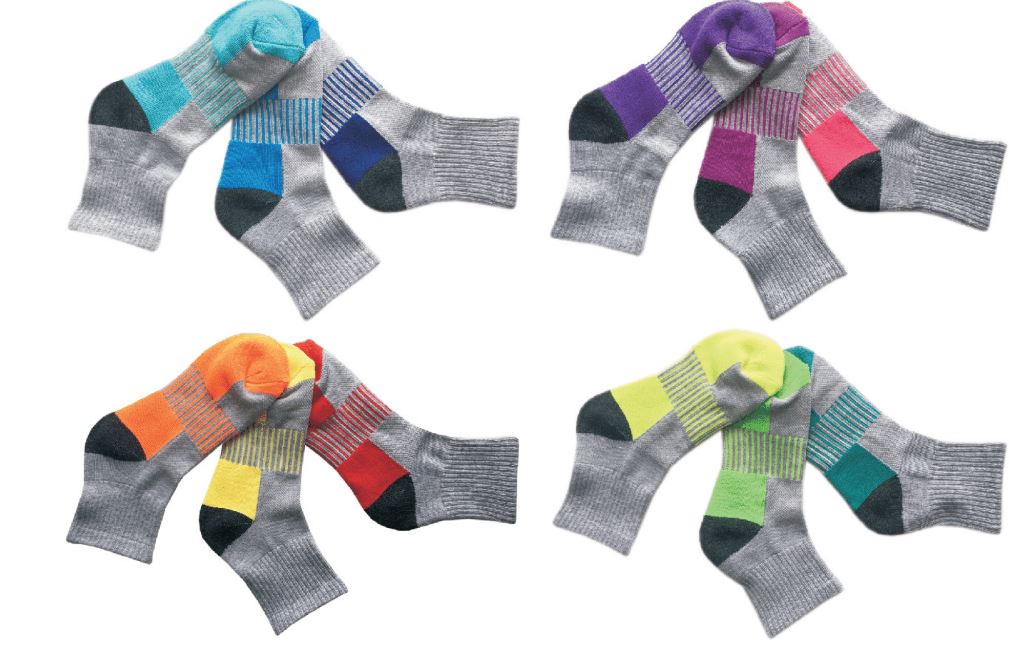Women's Quarter-Length Cushioned Grey Ankle Socks w/ Stripes - Two Tone Assorted Colors - 3-Pair Packs
