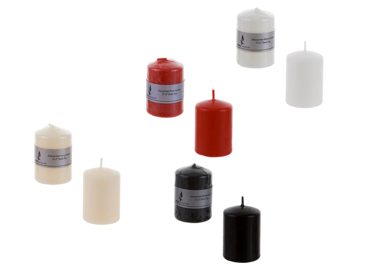 2" x 3" Unscented Dome Top Press Pillar Candles - Choose Your Color(s) - Red