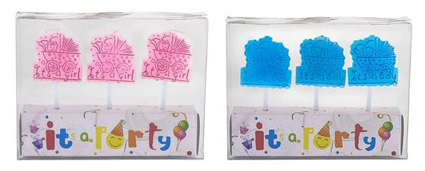 Baby Stroller Candle Sticks w/ Clear Box