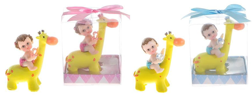 Baby Holding Pacifier Sitting on Giraffe Poly Resin