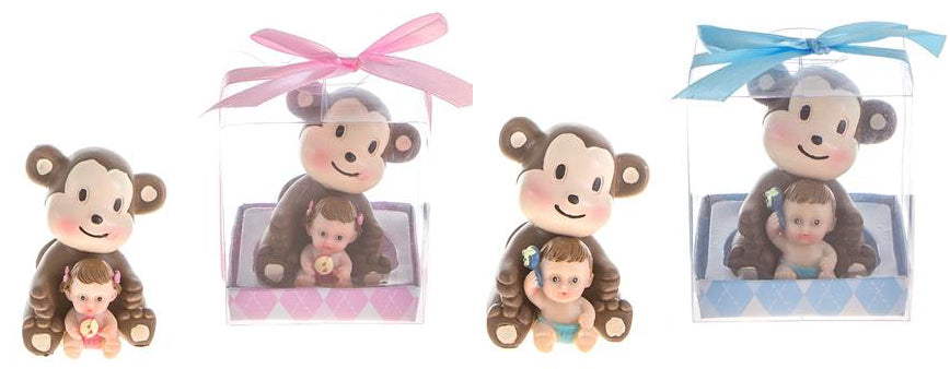 Baby Holding Rattle Sitting Next to Monkey Poly Resin