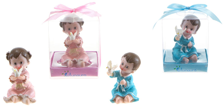 Toddler in Robe Holding Dove Poly Resin