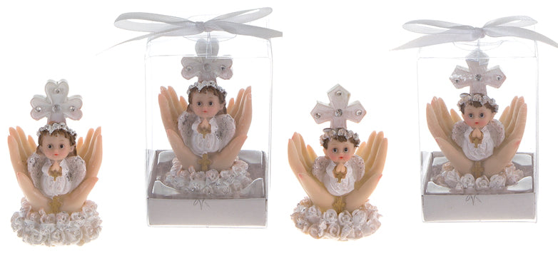 Baby On Palm w/ Roses Poly Resin
