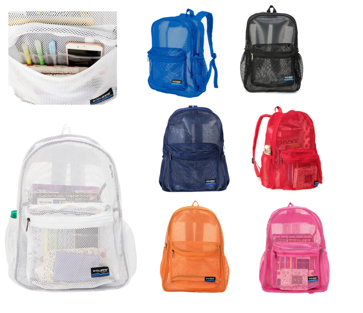 17" Heavy Duty Mesh Backpacks w/ Zip-Up & Cargo Pockets - Choose Your Color(s) - Red