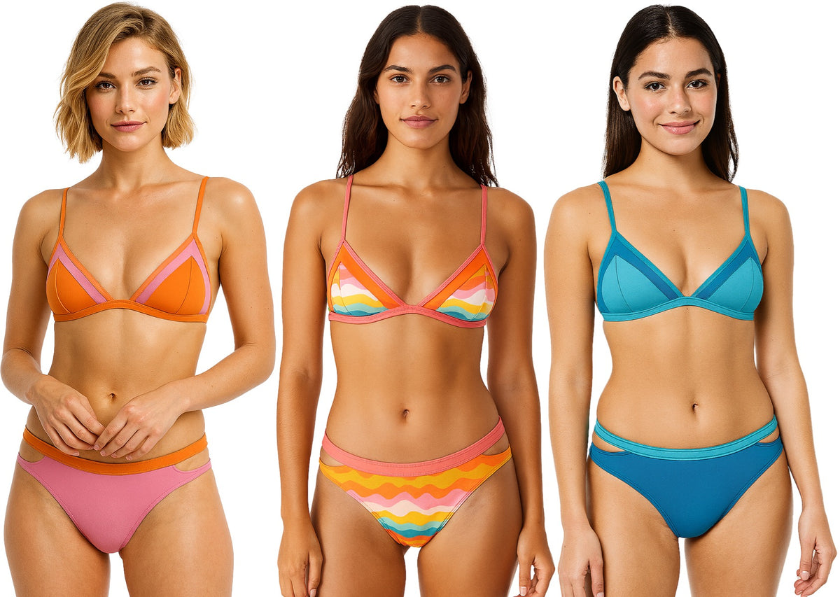 Junior Women's Bikini Swimsuits - Two Tone Ocean Waves - Sizes Small-XL