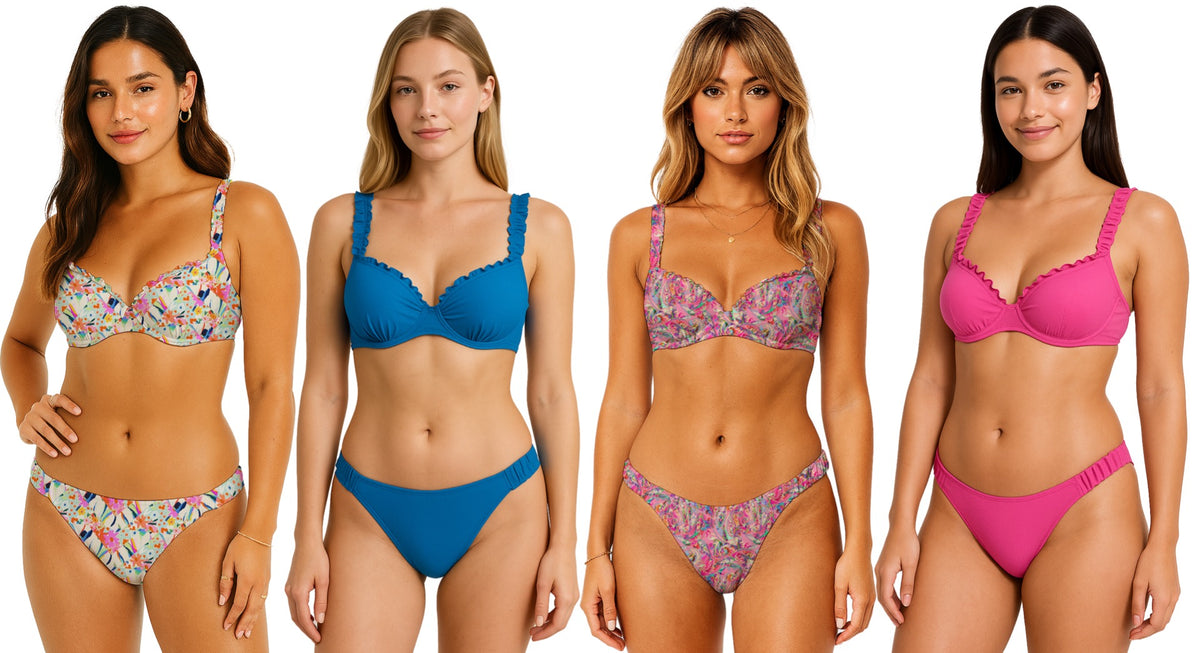Junior Women's Two-Piece Bikini Swimsuits - Solid & Floral Print - Sizes Small-XL