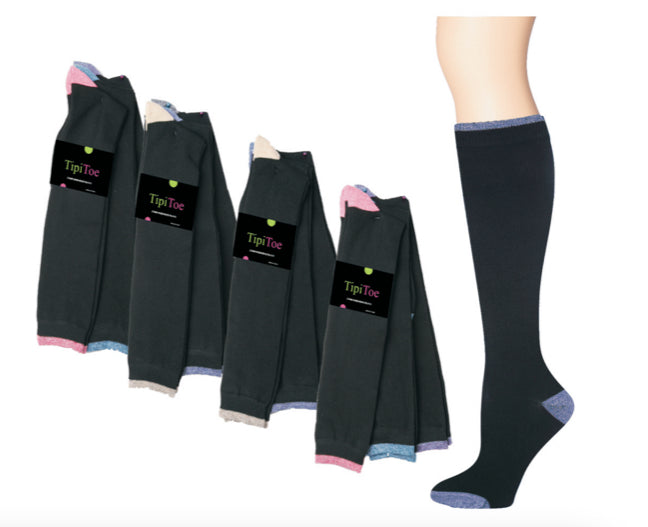 Women's Solid Knit Knee High Socks w/ Two Tone Heel & Toe - Size 9-11 - 3-Pair Packs