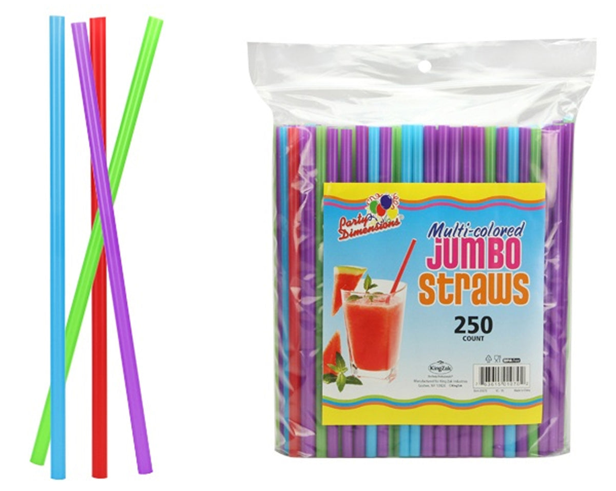 Multi-Colored Jumbo Straws, 250-Packs - Party Dimensions