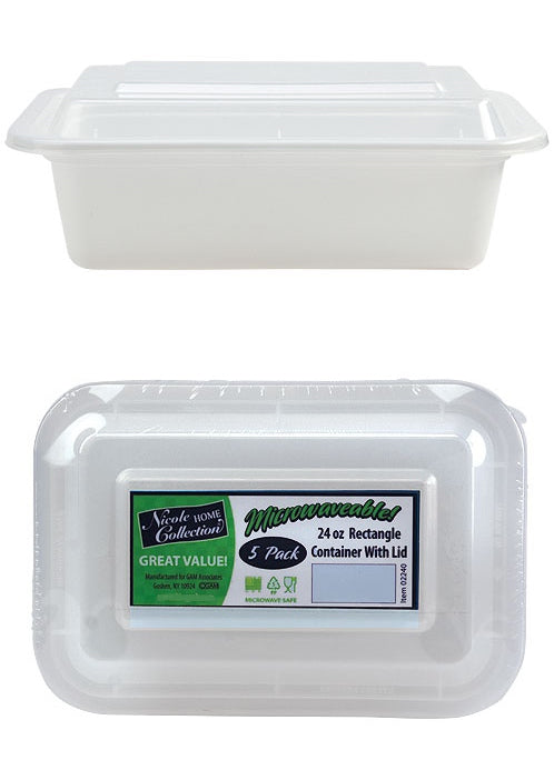 7" X 5" Rectangle Microwaveable Containers - White - 5-Packs - Nicole Home Collection