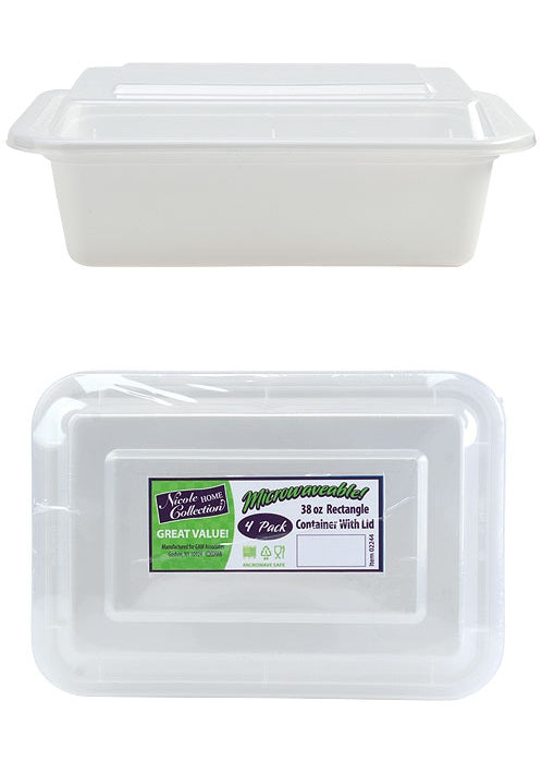 8" X 6" Rectangle Microwaveable Containers - White - 4-Packs - Nicole Home Collection