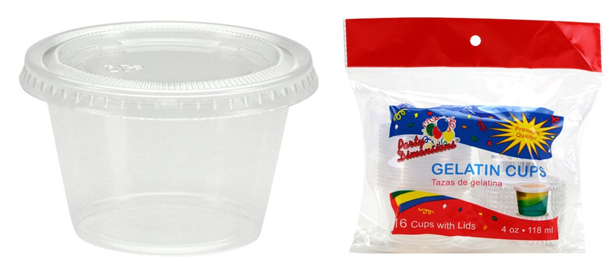 4 oz. Plastic Gelatin Cup w/ Lid - Clear - 16-Packs - Party Dimensions