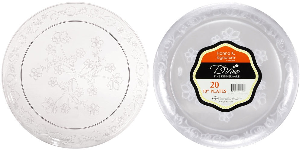 Heavyweight Plastic 10" Clear D'Vine Plate 20-Packs - Hanna K. Signature