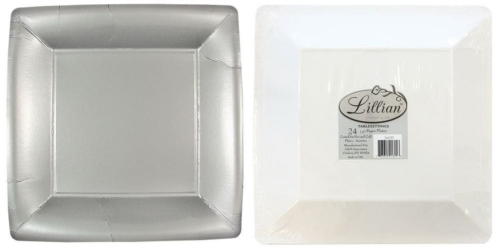 Solid Silver 10" Square Dinner Paper Plates - Lillian