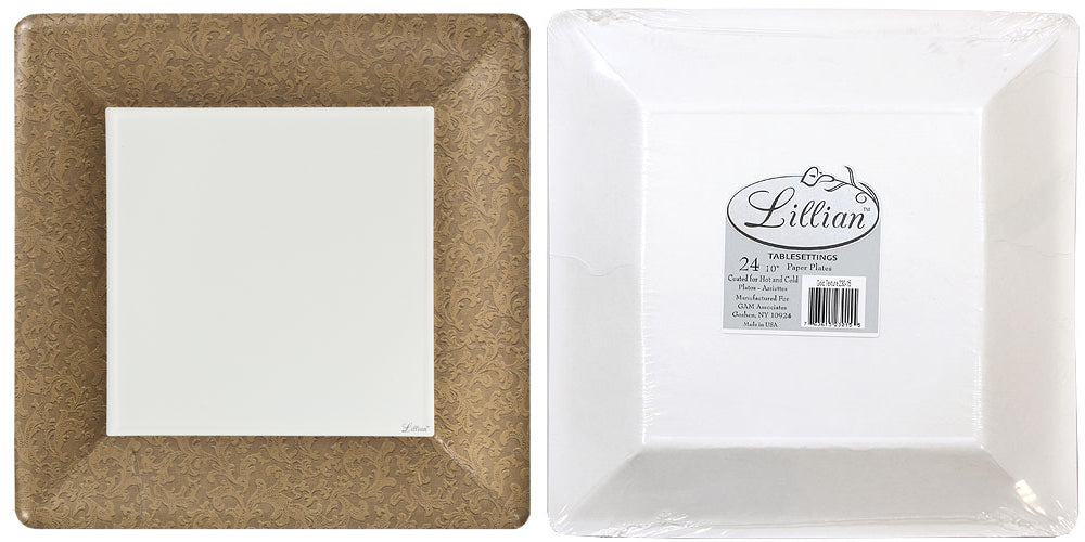 Texture Gold 10" Square Dinner Paper Plates - Lillian