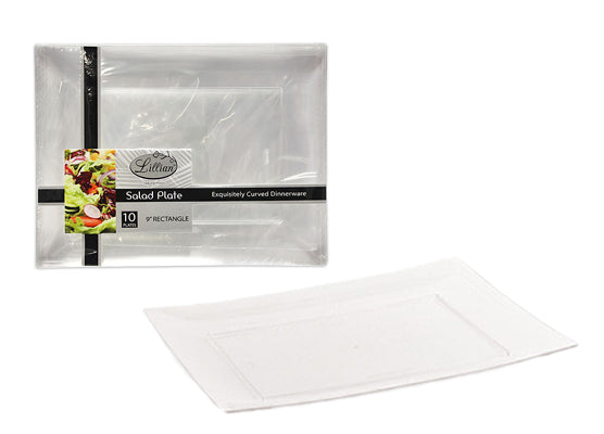 Rectangular Clear Plastic Salad Plates by Lillian - 9'' x 6.875'' - 10-Packs