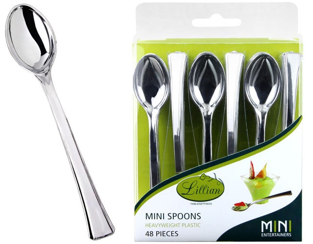 Mini Polished Silver Plastic Spoons - Lillian