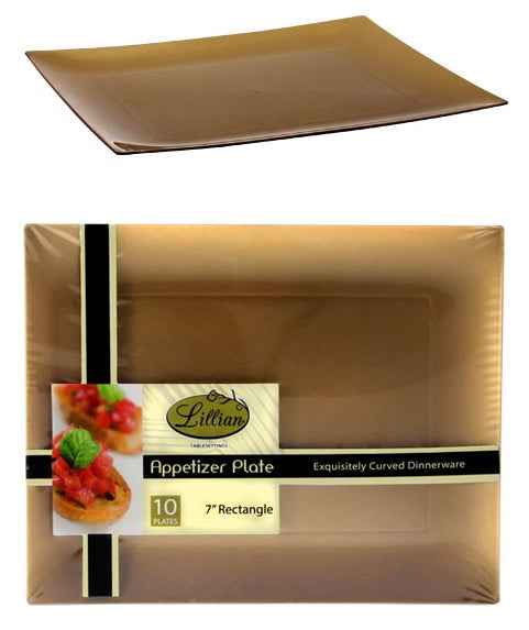 Gold 7.5" Rectangular Plastic Appetizer Plates - Lillian