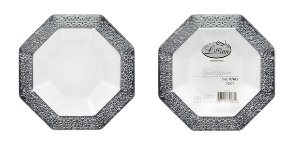 Lacetagon - 5 oz. Pearl Bowl - Silver Rim - 10-Packs - Lillian