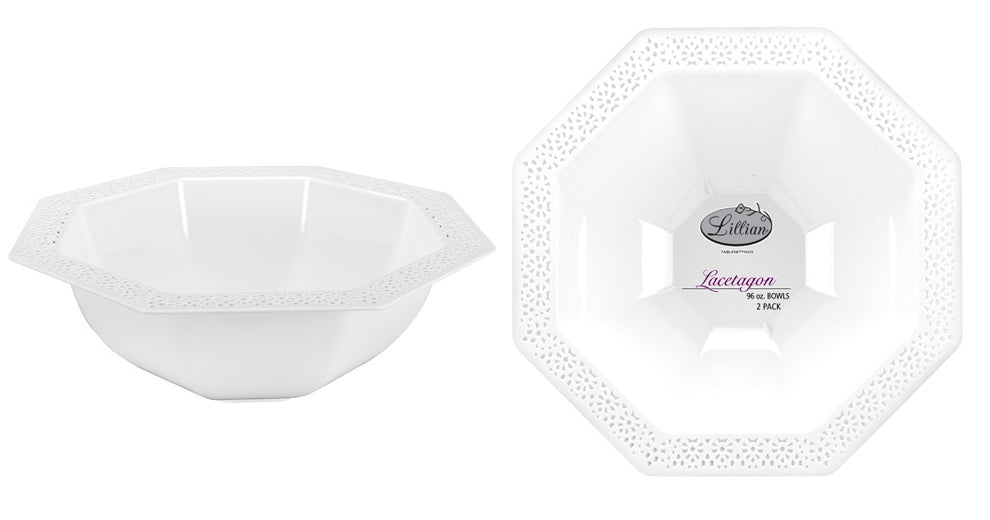 Lacetagon - 96 oz. Plastic Bowls - 2-Packs - Pearl - Lillian