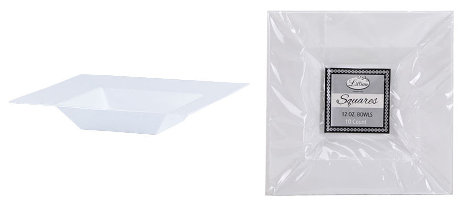 Squares - White 12 oz. Square Plastic Dinner Bowls - Lillian