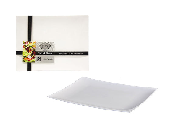 Rectangular Pearl Plastic Salad Plates by Lillian - 9'' x 6.875'' - 10-Packs