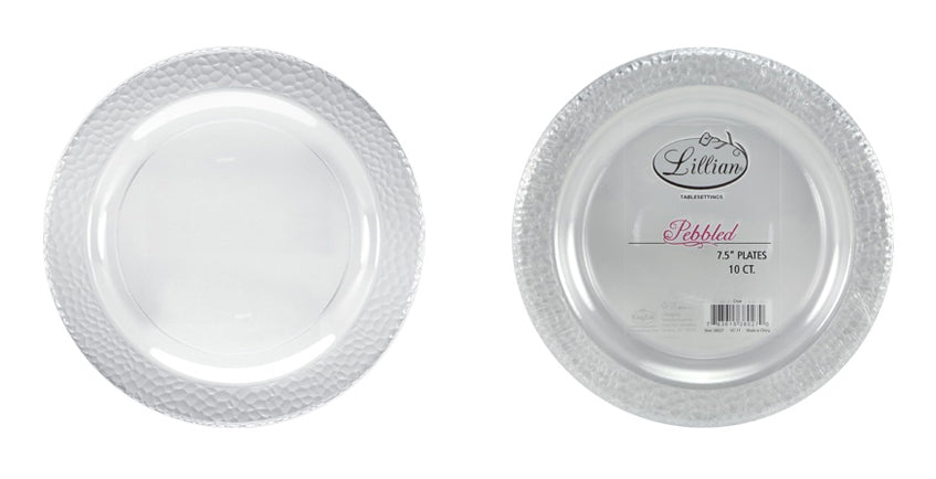 Pebbled - 7.5" Plastic Plate - Clear - 10-Packs - Lillian