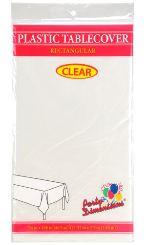 54" X 108" Clear Rectangular Plastic Tablecloth - Clear - Party Dimensions