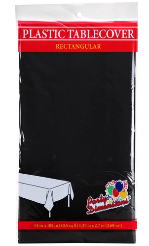 54" X 108" Rectangular Plastic Tablecloth - Black - Party Dimensions
