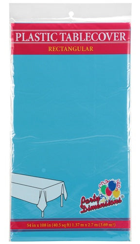 54" X 108" Island Blue Rectangular Plastic Tablecloth - Party Dimensions