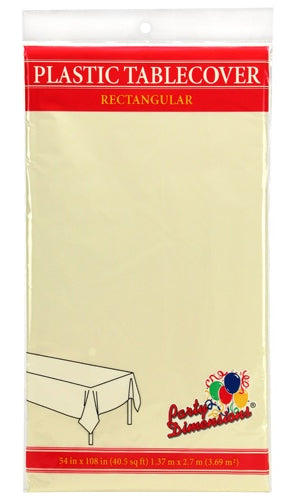 54" X 108" Rectangular Plastic Tablecloth - Ivory - Party Dimensions