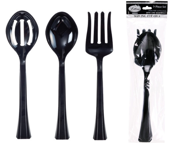 3 Piece Black Heavyweight Plastic Serving Set - Lillian