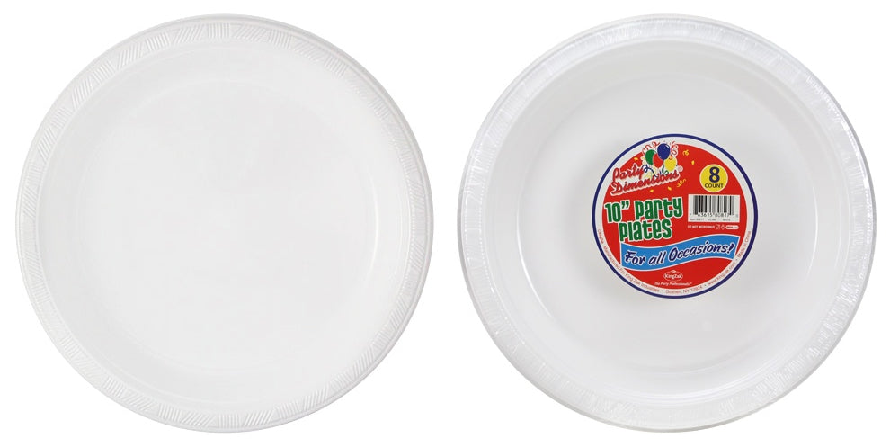 10" White Round Plastic Plate 8-Packs - Party Dimensions