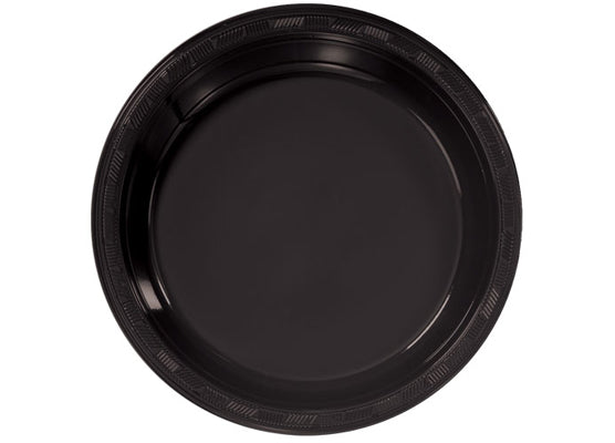 Black 10'' Round Plastic Plates by Hanna K. Signature - 50-Packs