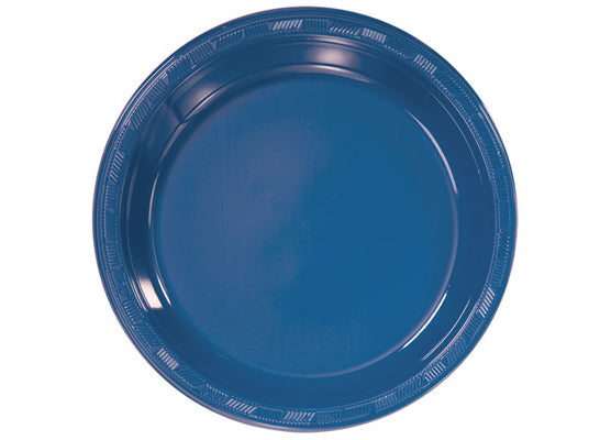 Blue 10'' Round Plastic Plates by Hanna K. Signature - 50-Packs