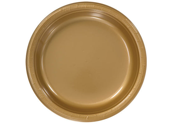 Gold 10'' Round Plastic Plates by Hanna K. Signature - 50-Packs