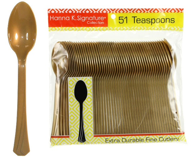 Gold Heavyweight Plastic Teaspoon 51-Packs - Hanna K. Signature